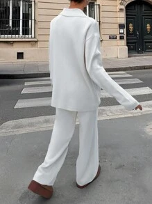 RueChic 2 Pcs Button Pearl Detail Cardigan And Pant - Beige - View 2