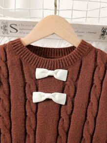 女童毛衣裙，圆领针织裙，时尚优雅可爱蝴蝶结泡泡袖套头裙