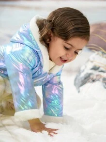 Baby Girl Thicken Laser Hooded Warm Outerwear Jacket - Multicolor - View 6