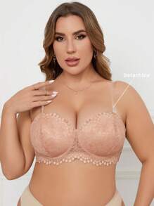 1 件大码蕾丝钢圈文胸、内衣 - 杏色 - 查看 4