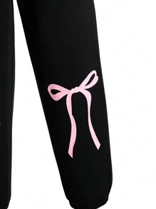 Quần nỉ dài màu đen thời trang thường ngày cho bé gái tuổi teen, quần nỉ in nơ màu hồng đơn giản thường ngày, quần thể thao giải trí - màu đen - Xem 5