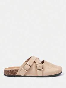 CUCCOO CURVES Rivet Dekor Runde Zehenflache Mule Slip-On Sandalen für Weihnachten und Neujahr Urlaubsatmosphäre Herbst und Winter