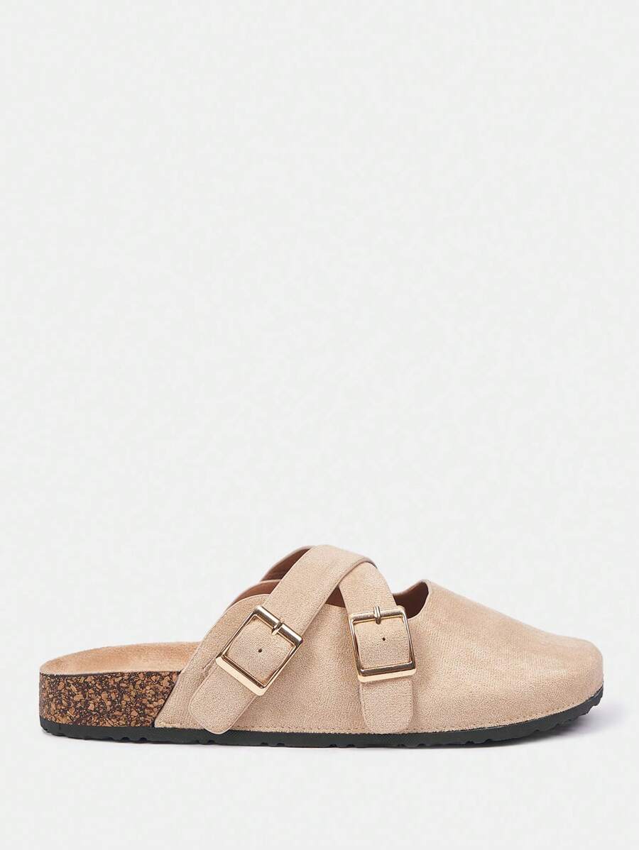 CUCCOO CURVES Rivet Dekor Runde Zehenflache Mule Slip-On Sandalen für Weihnachten und Neujahr Urlaubsatmosphäre Herbst und Winter