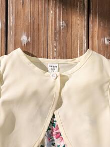 SHEIN 年輕女孩泡泡袖上衣和花卉印花背心連身褲