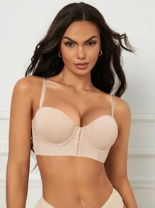 1pc Comfortable Front Button-Up Liftup Bra, Underwire Supports & Lifts, Adjusting Size