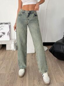 RueChic WOMEN STRAIGHT MID WAIST JEANS - Medium Wash - View 1