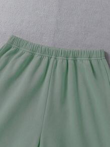 2pcs/Set Teen Girl Plain Front Zip Hoodie Top With Pocket & Pants Casual Tracksuit - Green - View 7