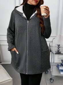 EMERY ROSE Chaqueta de felpa gris de talla grande para mujer, para otoño e invierno - Gris Oscuro - Ver 1