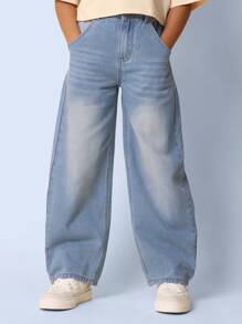 SUMWON Tween 女童日常滑板款洗水牛仔裤 - 藍色 - 查看 1