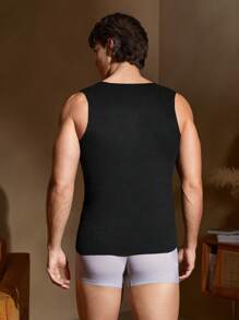 Gilet thermique décontracté col rond unicolore pour homme