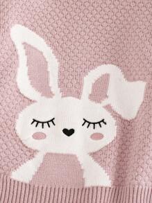 SHEIN Leap Crew 秋冬女宝宝可爱粉色卡通印花长袖毛衣，百搭 - 粉色 - 查看 4