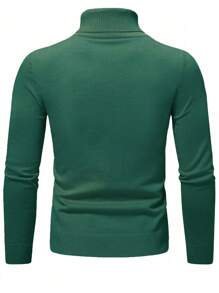 Manfinity Homme Men's Casual Minimalist Solid Color Turtleneck Pullover Sweater, For Everyday Wear - Army Green - View 2