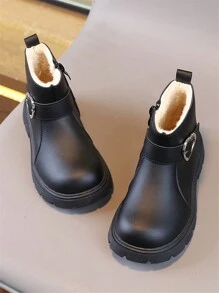 New Round Toe Children's Boots, Casual Retro Flat Bottom Girls' Short Boots, Non-Slip Wear-Resistant Big Kids' Shoes, Girls' Students' Punk Boots