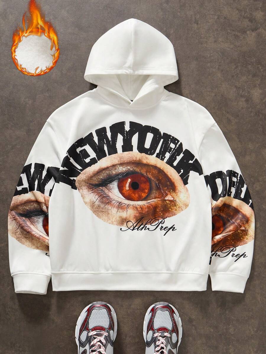 Manfinity VCAY Men's Digital Eye Print Knitted Long Sleeve Hoodie, For Fall Winter - White - View 1