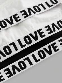 SHEIN Bộ 4 áo ngực không gọng có đệm trang trí chữ cái đơn giản và thoải mái cho bé gái tuổi teen kèm quần lót mềm mại - Đen và trắng - Xem 6