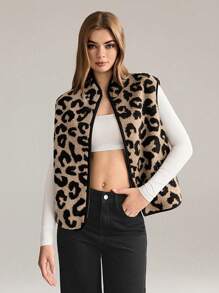 SHEIN Unity New European & American Style French Design Faux Shearling Leopard Print Women Jacket - Multicolor - View 3