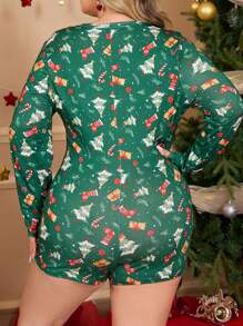 Bộ đồ ngủ in họa tiết Giáng sinh, cỡ lớn - màu xanh lá - Xem 2
