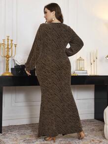 Modelyn Đầm đuôi cá xếp ly lấp lánh cổ chữ V tay bồng cỡ lớn cho nữ, trang phục dự tiệc sang trọng thanh lịch, đầm dài dạ hội - màu nâu - Xem 2