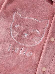 SHEIN 2 件装女婴纯色休闲毛绒连帽上衣和裤子套装、家居服、冬装