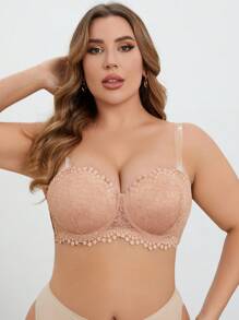 1 件大码蕾丝钢圈文胸、内衣 - 杏色 - 查看 6