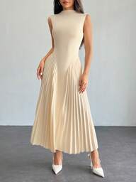 SHEIN PETITE Vestido ajustado de línea A con pliegues elegante para mujer