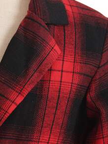 SHEIN 2 件套休闲绅士格子长袖西装外套和格子长裤，适合日常穿着、上学、旅行、婚礼、正式场合、春季和秋季 - 紅色 - 查看 3