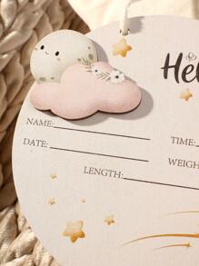 新生儿出生公告木制云牌，新生儿摄影道具，婴儿纪念礼物 - 彩色 - 查看 3