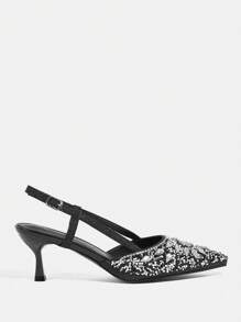 CUCCOO TILAWA Women's High Heel Pointy Toe Crystal Embellished Slingback Sandals Black Spring Shoes Spring Break Easter Prom Heels - Black - View 2