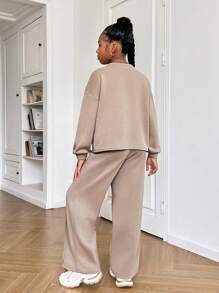 SHEIN Leap Crew Tween Girls Casual Everyday Crew Neck Sweatshirt And Loose Wide Leg Pants 2 Pieces Set