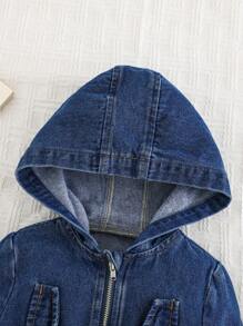 Cozy Pixies Áo khoác denim xanh dễ thương ấm áp có mũ trùm đầu dài tay bó eo cho bé gái, quần áo giữ nhiệt mùa thu/đông cho bé gái - Rửa trung bình - Xem 4