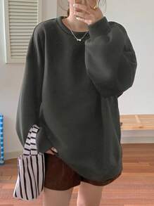 DAZY 1pc Women's Tie-Wrap Decor Core Black & Pink Sweatshirt - Dark Grey - View 6