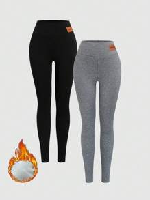 SHEIN Unity Women Autumn/Winter Velvet Lined Elastic Slim Fit Leggings Fall Cloth For Women - Multicolor - View 3