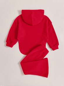 Leap Crew 2pcs/Set Young Girl Toddler Coordinating Hoodie Sweatshirt With Asymmetrical Hem And Pants - Red - View 4