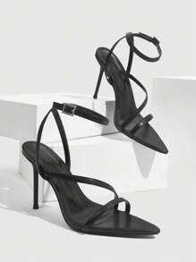 CUCCOO SZL Pointed Toe Stiletto High Heel Fashion Sexy Mesh Strappy Ladies Black Party Sandals