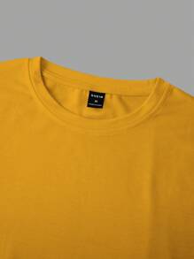 Manfinity Homme Men Round Neck Long Sleeve Letter Print Casual Tops Tee
