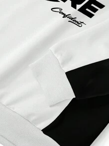 Manfinity Roghcode Men's Casual Raglan Long Sleeve Pullover Sweatshirt With Letter And Star Print, Autumn - White - View 4