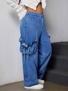 SHEIN ICON Plus Size Women Cargo Pocket Straight Leg Casual Jeans