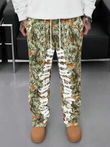 Manfinity Roughcore Men's Letter Print Drawstring Waist Loose Casual Sweatpants - Multicolor - View 1