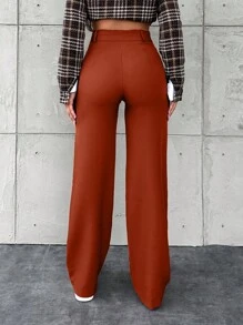 EURMUSE Women's Solid Color Front Button Simple Casual Suit Pants - Rose Red - View 2