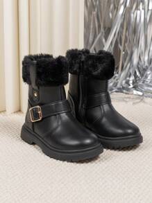 Kids' Winter Warm Snow Boots, Fashionable Anti-Slip Soft Sole Outdoor Children Leather Boots