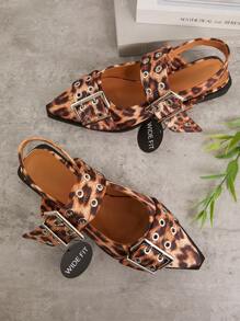 SHUZIA 女士畅销宽版野性豹纹露跟尖头平底鞋：全天舒适，配有粗扣、索环，精致朋克风格 - 彩色 - 查看 6