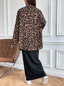 SHEIN 2pcs Maternity Leopard Print Drop Shoulder Long Sleeve Shirt & Sleeveless Dress Set, Casual Style, Autumn - Blue - View 4