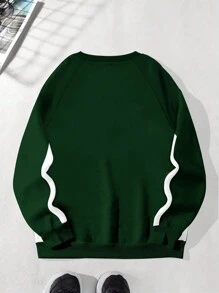 Manfinity EMRG Men's Casual Race Car Inspired Letter Print Color Block Raglan Sleeve Pullover Sweatshirt, Spring/Autumn - Dark Green - View 3