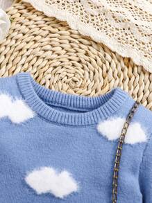 SHEIN Leap Crew Baby Girl Cute Sky And Cloud Print Long Sleeve Sweater Dress For Autumn/Winter - Blue - View 3