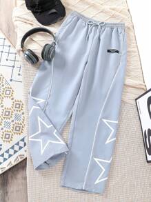 SHEIN Quần dệt ống đứng giản dị cho bé trai tuổi teen, phong cách thời trang đường phố - Xám - Xem 1