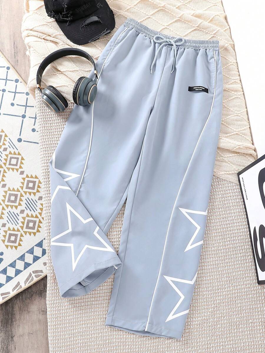 SHEIN Quần dệt ống đứng giản dị cho bé trai tuổi teen, phong cách thời trang đường phố - Xám - Xem 1