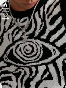 Manfinity EMRG Men's Casual Contrast Color Pattern Knitted Sweater Vest - Black and White - View 2