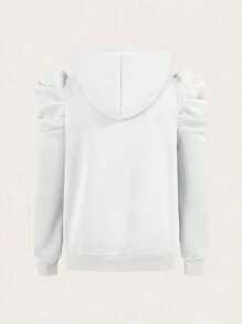 SHEIN LUNE Áo nỉ trùm đầu tay bồng màu trơn cỡ lớn thường ngày, dành cho quần áo mùa thu đông - trắng - Xem 8