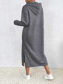 Chiquease Women Letter Graphic Drop Shoulder Long Sleeve Thermal Lined Hooded Long Sweatshirt Dress, Casual Autumn/Winter