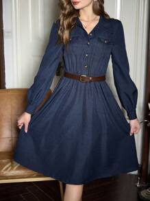 Vintamour Robe chemise vintage élégante pour femmes avec col chemisier, manches longues et poches. Robe évasée décontractée et business casual avec ceinture. Vêtements d'hiver pour femmes, chemise à manches longues, tenue de Thanksgiving, tenues d'hiver, vêtements de Noël, robes de Noël à manches longues, robe de Noël, robe de Noël, vêtements de Noël, robe de réveillon du Nouvel An, robe de Thanksgiving, robe d'hiver à manches longues pour les fêtes